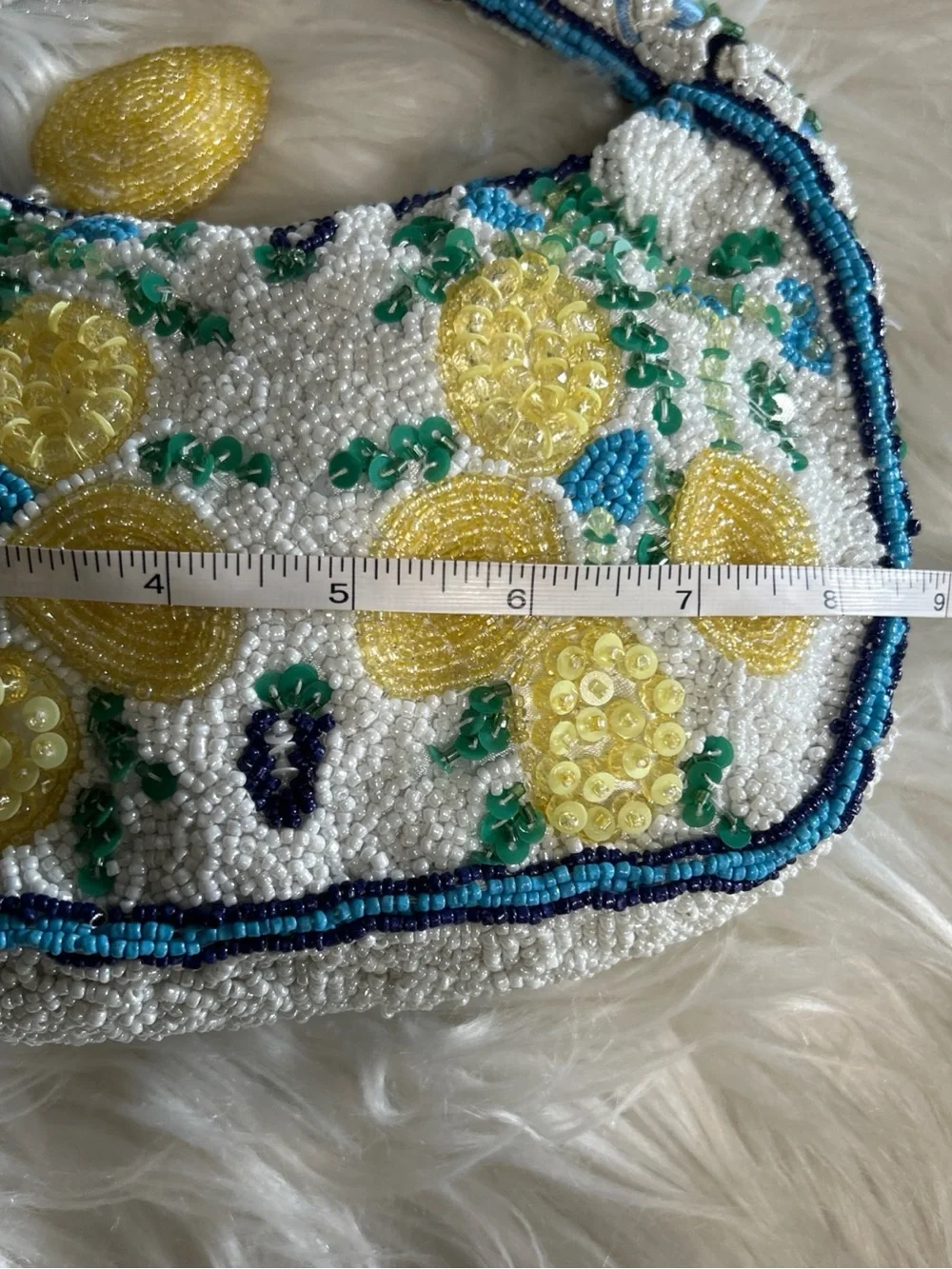 Beaded Lemon Motif Clutch in White and Yellow
